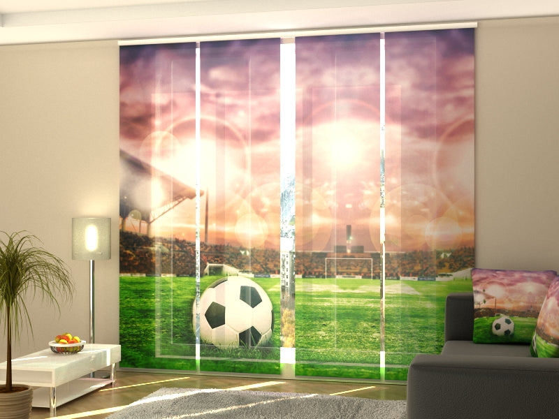 Set of 4 Panel Curtains Soccer Ball on Football Stadium