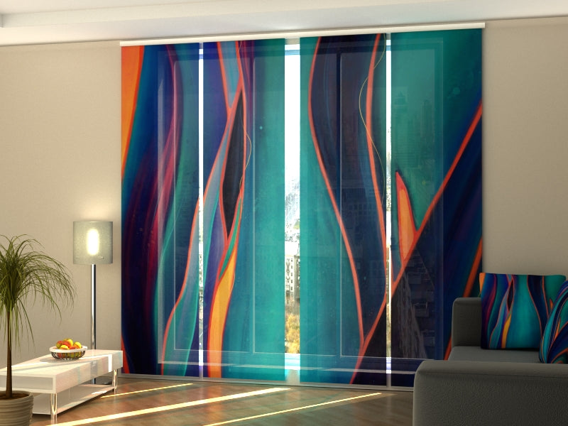Set of 4 Panel Curtains Spectacular Blue Illustration