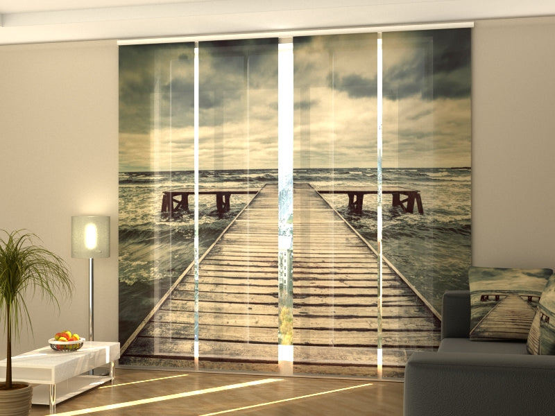 Set of 4 Panel Curtains Storm on the Sea