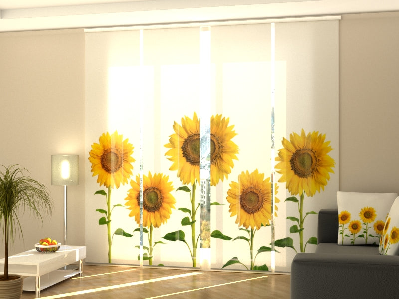 Set of 4 Panel Curtains Summer Yellow Sunflowers