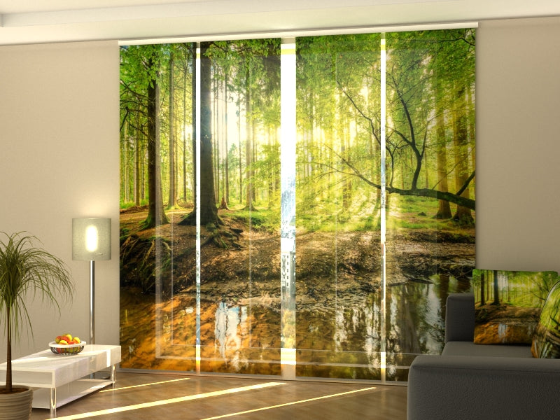Set of 4 Panel Curtains Sunbeams in the forest