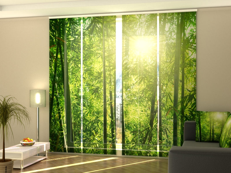 Set of 4 Panel Curtains Sun in Bamboo Forest