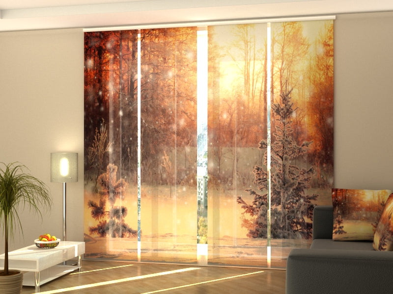 Set of 4 Panel Curtains Sunny Christmas Evening in the Forest