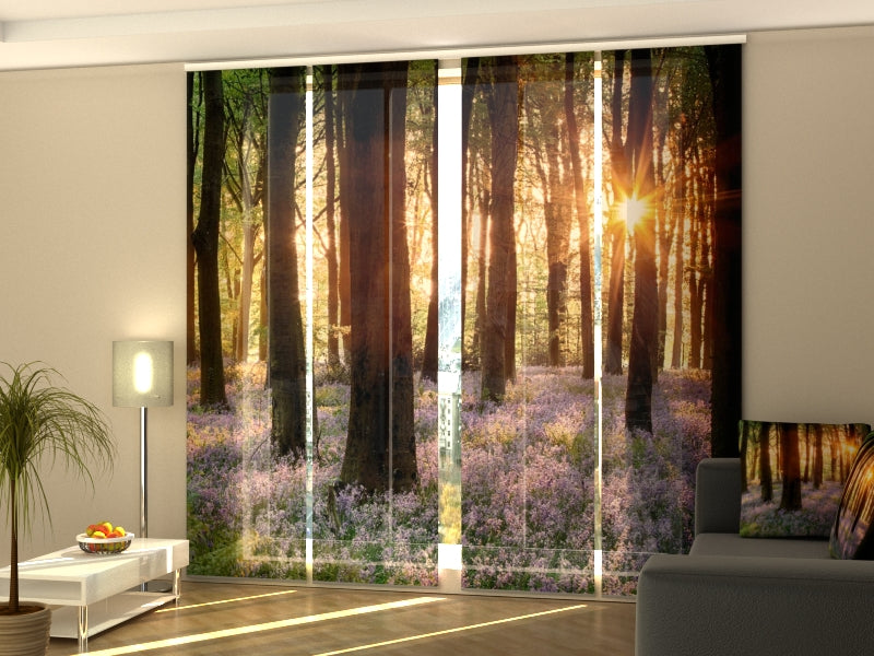 Set of 4 Panel Curtains Sunrise in the Beautiful Spring Forest