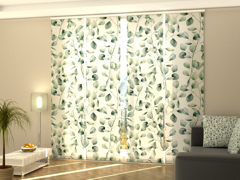 Set of 4 Panel Curtains Tenderness Green Leaves