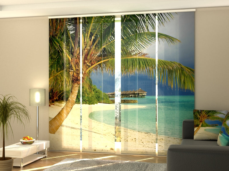 Set of 4 Panel Tropical Beach with Palms