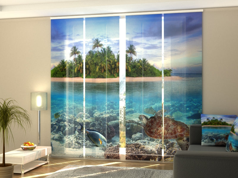Set of 4 Panel Curtains Tropical Island of Maldives