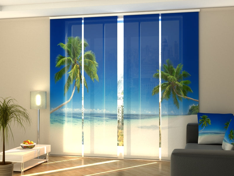 Set of 4 Panel Curtains Tropical Summer Beach