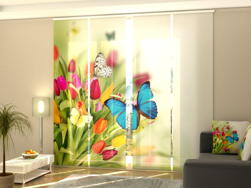 Set of 4 Panel Tulips and Butterflies
