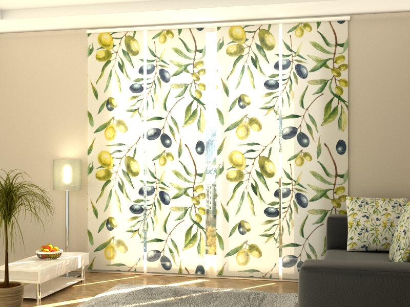 Set of 4 Panel Watercolor Olive Branches