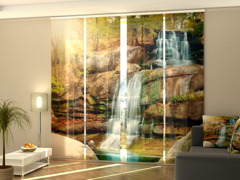 Set of 4 Panel Curtains Waterfall in the Autumn Forest