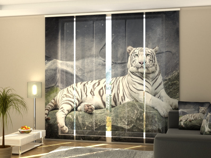 Set of 4 Panel White Tiger on a Rock