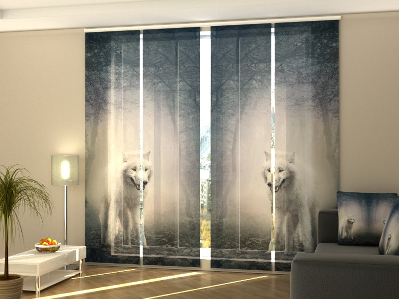 Set of 4 Panel Curtains White Wolf in the Night Forest