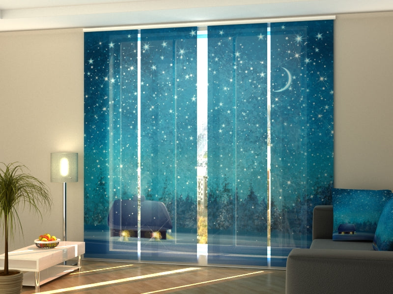 Set of 4 Panel Curtains Winter Starry Sky