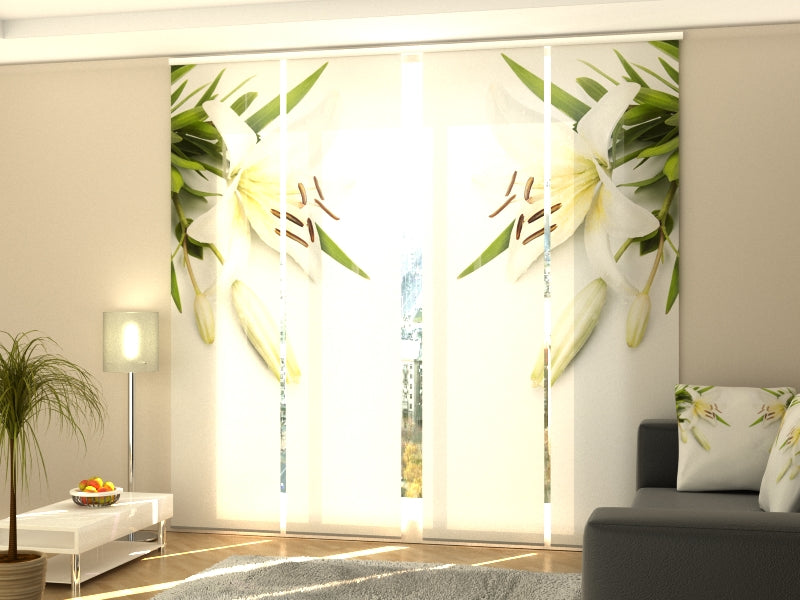 Set of 4 Panel Curtains Wonderful White Lilies