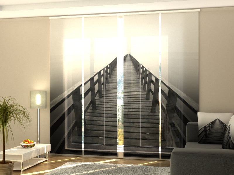 Set of 4 Panel Wood Path in Black and White