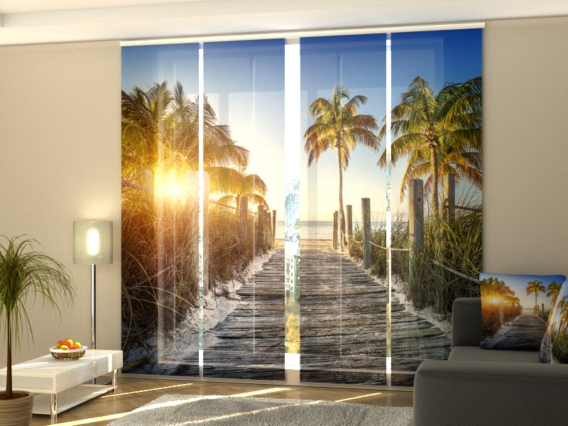 Set of 4 Panel Wood Path to the Beach at Sunset