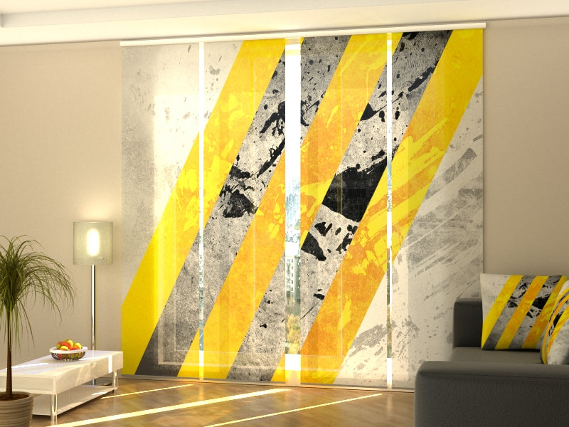Set of 4 Panel Curtains Yellow and Gray Lines Abstractions