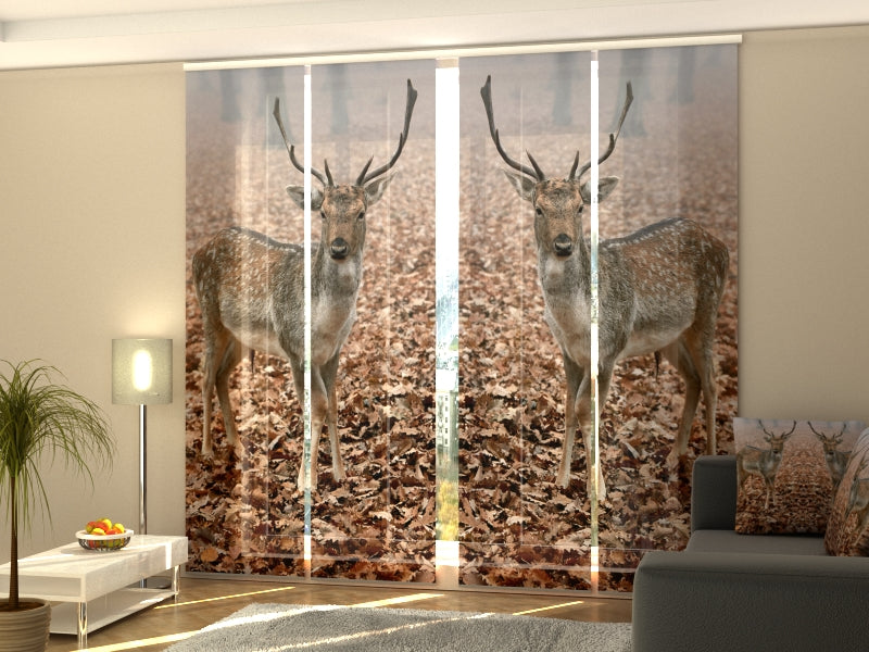 Set of 4 Panel Young Deer in Autumn Forest