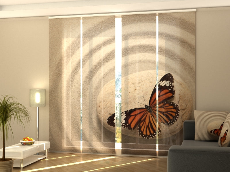 Set of 4 Panel Curtains Zen Stone with Butterfly