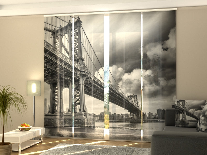 4-Panel Curtains Kit with 4-Track Rail, Black and White bridge, Size: 60x300 cm