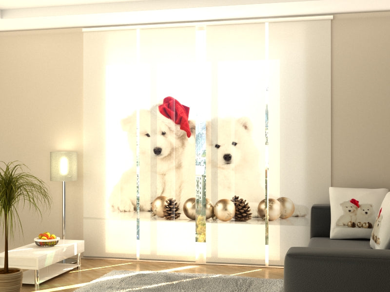 Set of 4 Panel Curtains Christmas Puppies