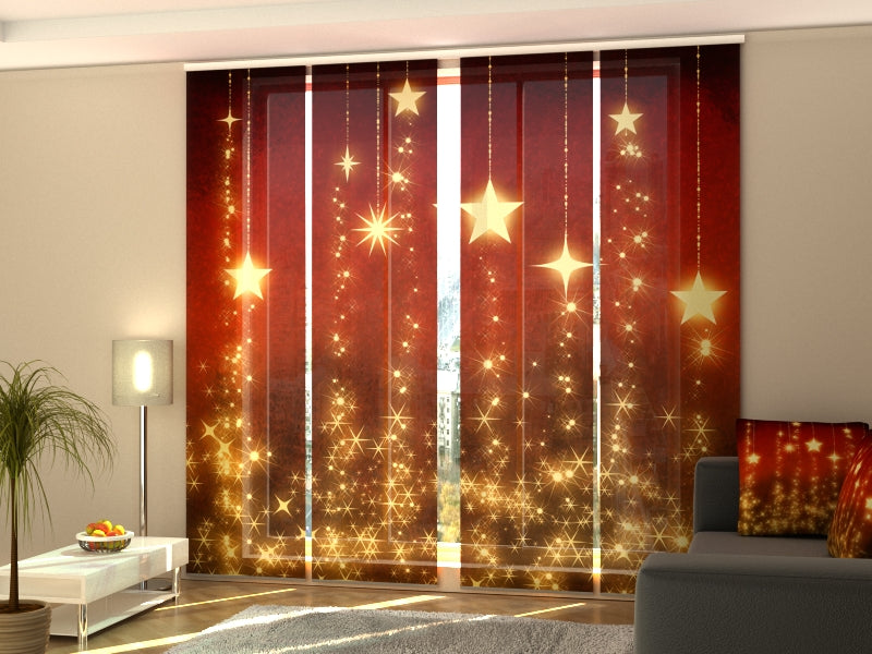 Set of 4 Panel Curtains Christmas Stars Background