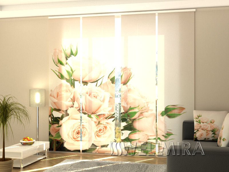 Set of 4 Panel Curtains Cream Roses - Wellmira