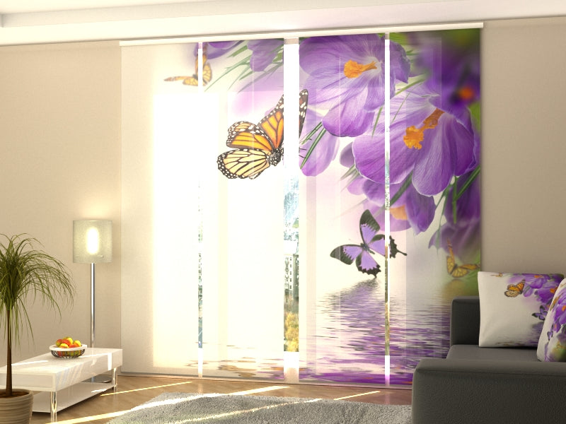 Set of 4 Panel Curtains Crocuses and Butterflies - Wellmira
