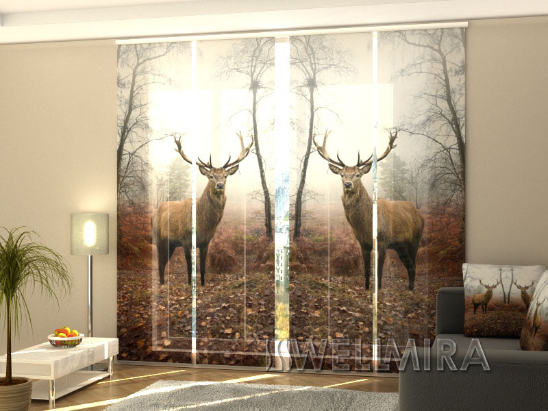 Set of 4 Panel Curtains Deer in Forest - Wellmira