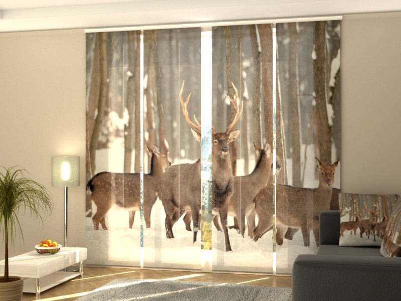 Set of 4 Panel Curtains Deers in Winter