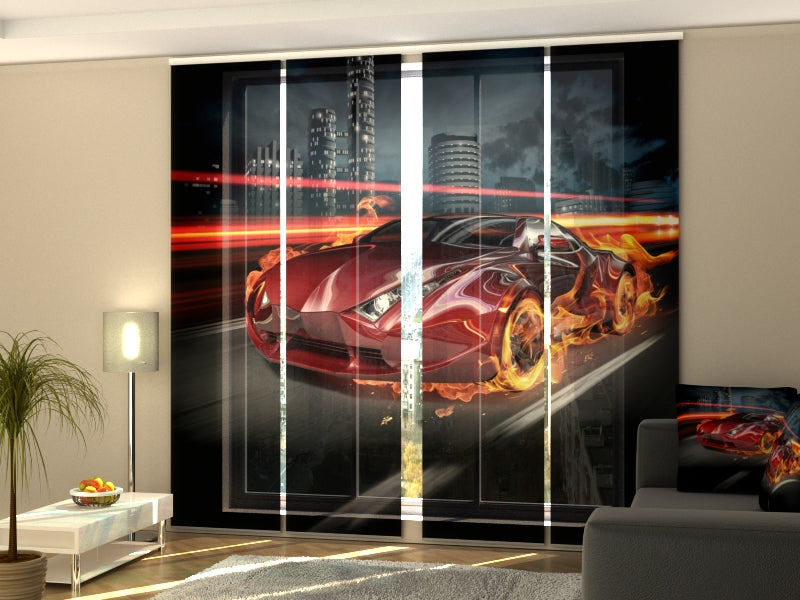 Set of 4 Panel Curtains Fiery Supercar - Wellmira