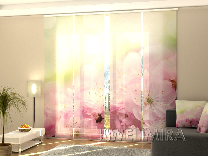 Set of 4 Panel Curtains Flowers of Sweet Cherry - Wellmira