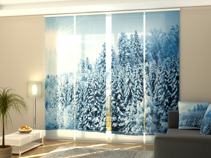 Set of 4 Panel Curtains Forest with Snow and Hoarfrost