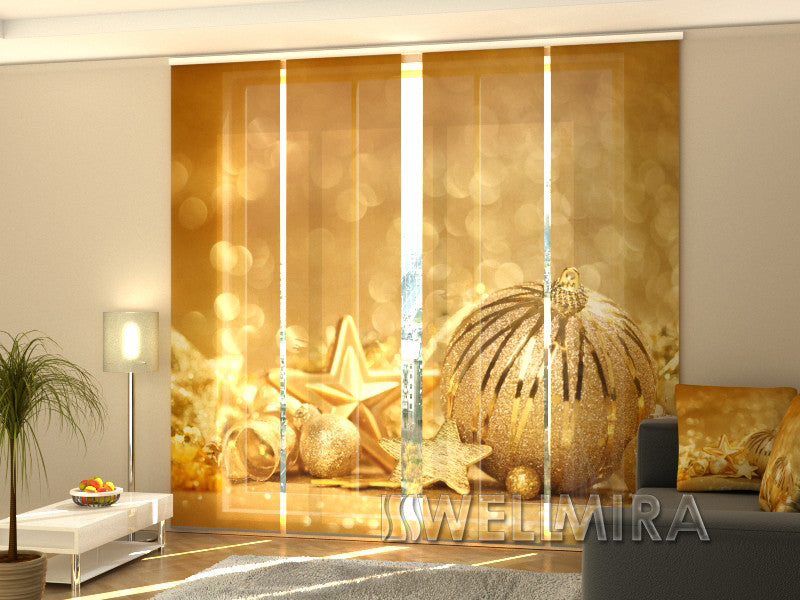 Set of 4 Panel Curtains Golden Christmas Toys - Wellmira