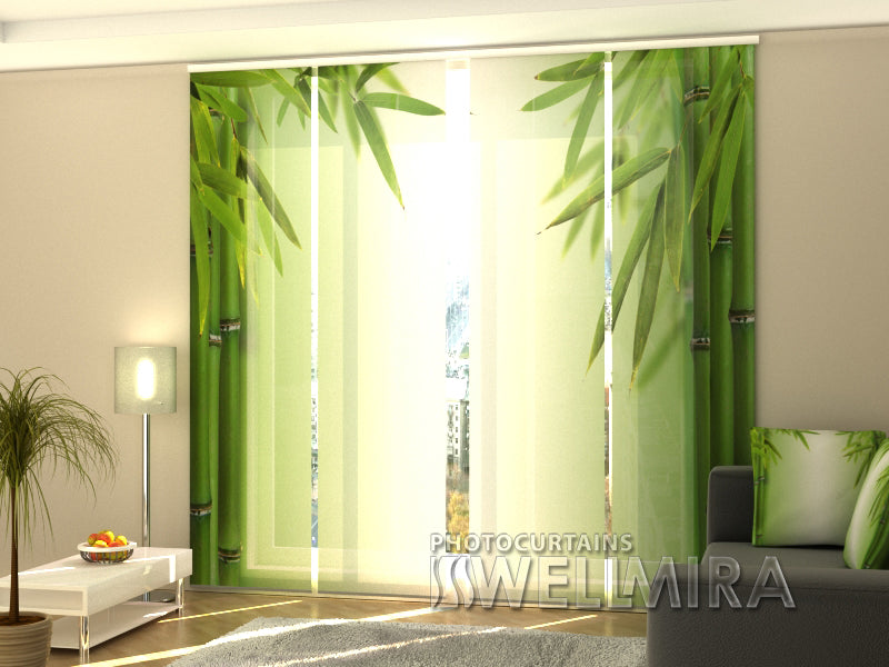 Set of 4 Panel Curtains Green Bamboo 2 - Wellmira