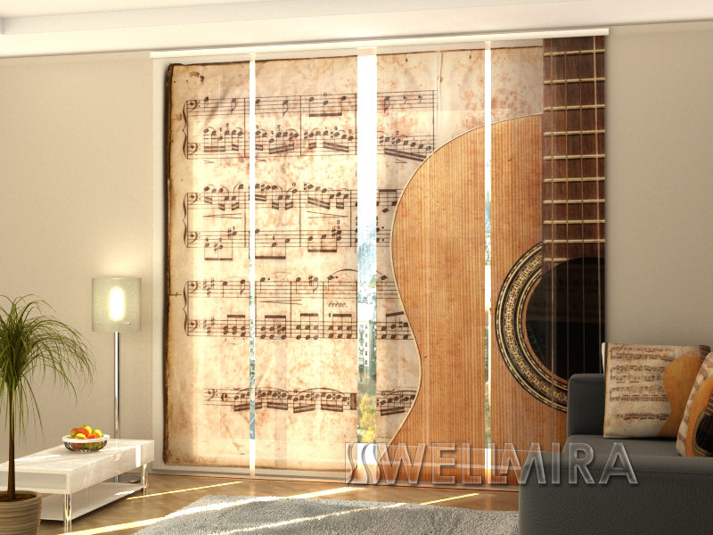 Set of 4 Panel Curtains Guitar and notes - Wellmira