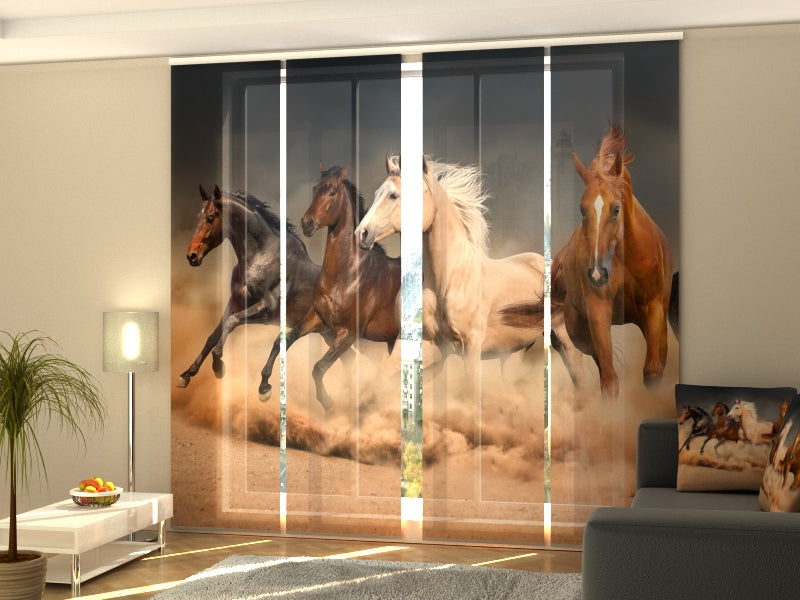 Set of 4 Panel Curtains Herd of Horses 1 - Wellmira