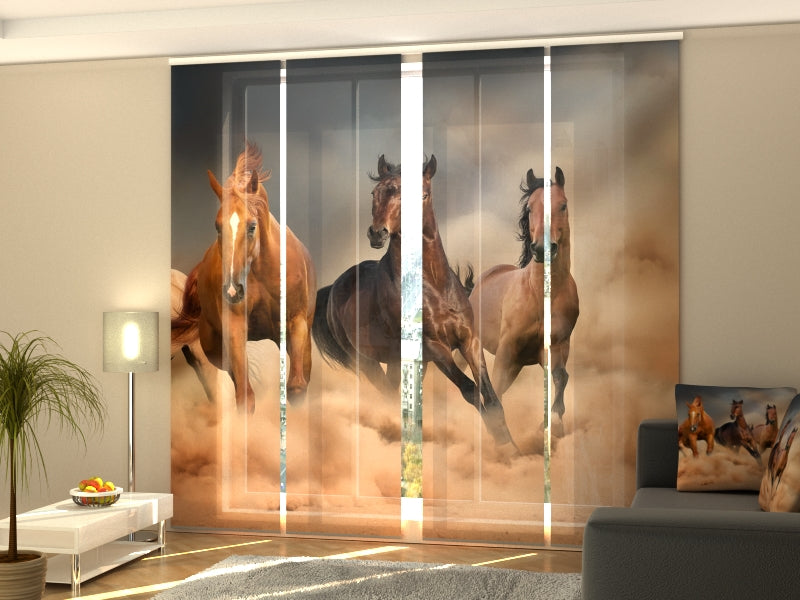 Set of 4 Panel Curtains Herd of Horses 2 - Wellmira