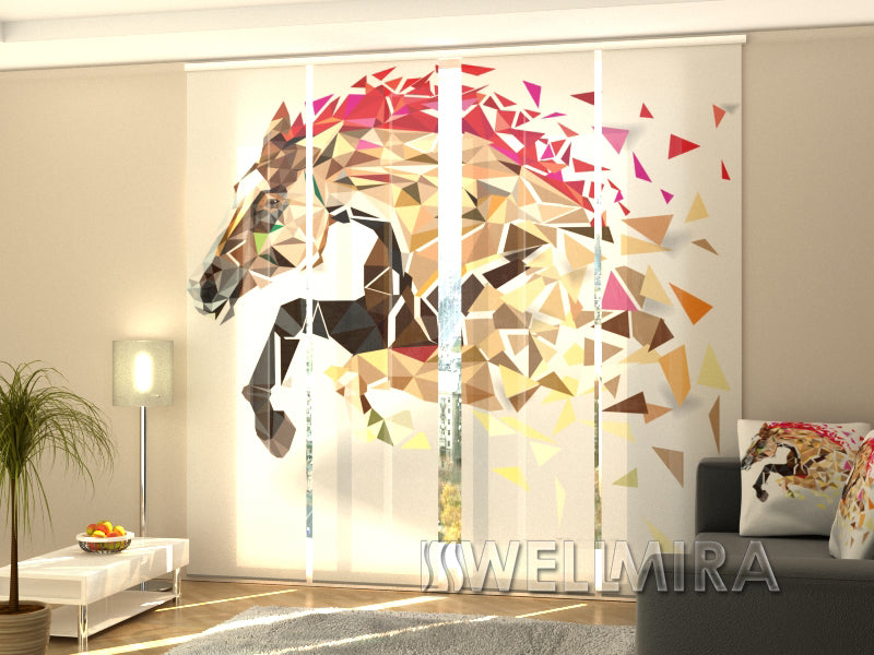 Set of 4 Panel Curtains Horse Art - Wellmira