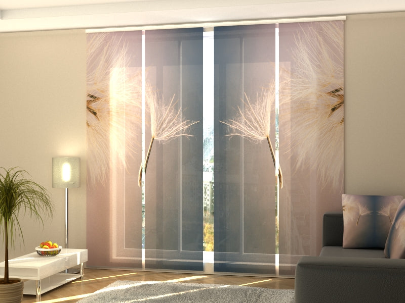 Set of 4 Panel Curtains Meeting of Dandelions - Wellmira