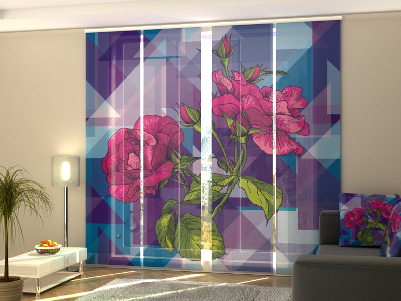 Set of 4 Panel Curtains Modern Rose - Wellmira