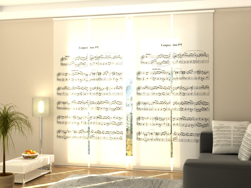Set of 4 Panel Curtains Music Note Sheet - Wellmira