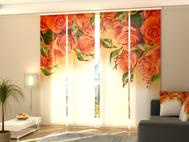 Set of 4 Panel Curtains Oranges Roses - Wellmira