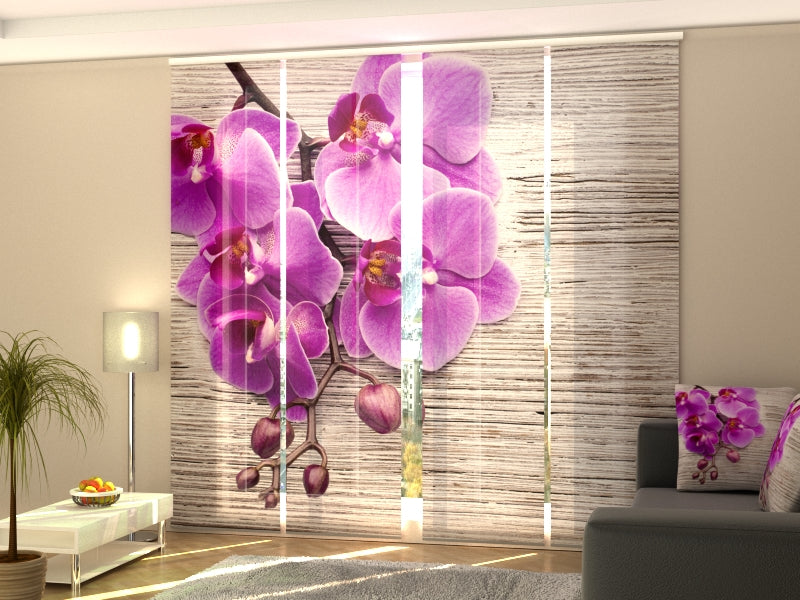 4-Panel Curtains Kit with 4-Track Rail, Orchid and Tree 2, Size: 60x245 cm