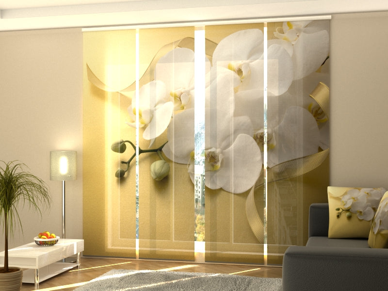 Set of 4 Panel Curtains Orchids on Gold - Wellmira