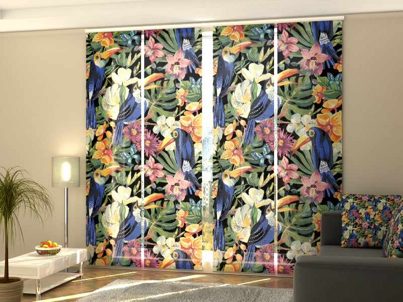 Set of 4 Panel Curtains Parrots in Paradise - Wellmira