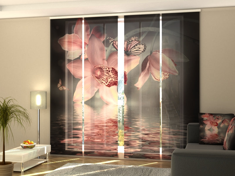 Set of 4 Panel Curtains Pink Flower - Wellmira