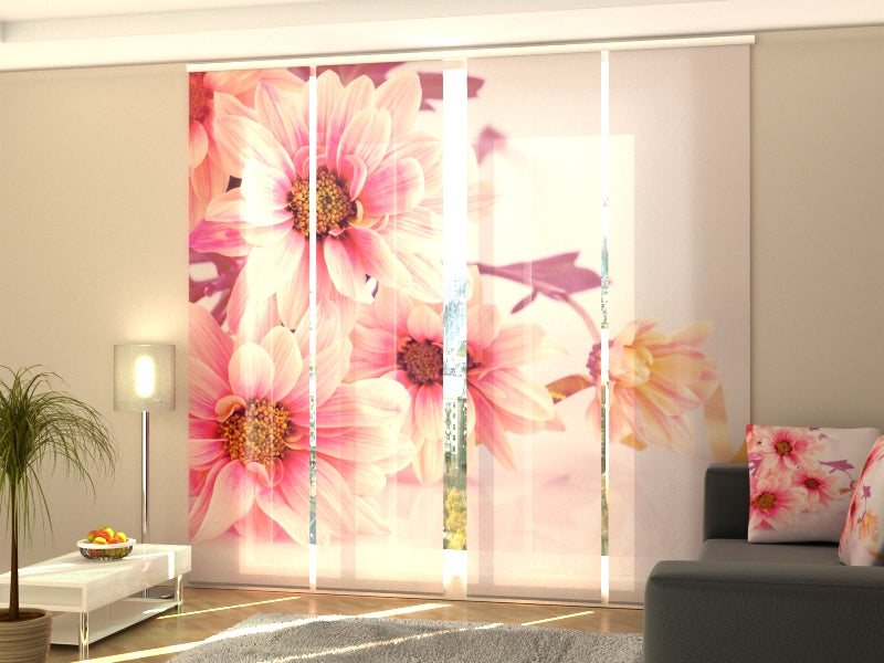 Set of 4 Panel Curtains Pink Gerberas - Wellmira