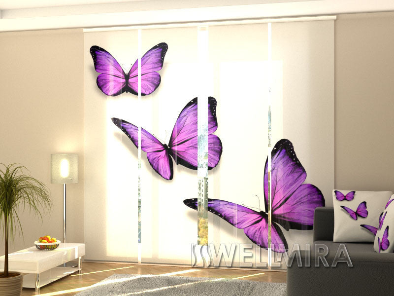 Set of 4 Panel Curtains Purple Batterflies - Wellmira